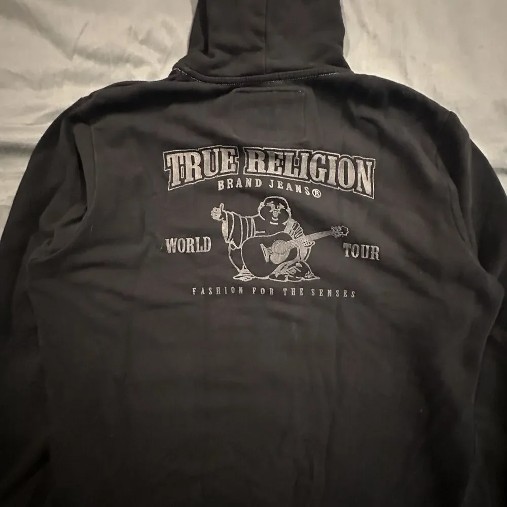 True Religion Hoodie World Tour Mens 2XL Full Zip Contrast Stitch Y2K Graphic